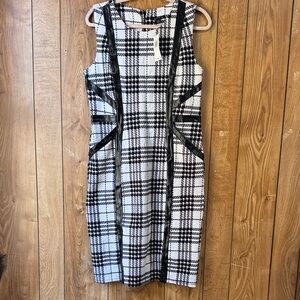 Elegant Checkered Midi Dress - Black and White